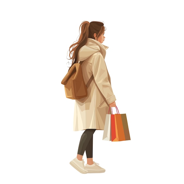 Girl with bags shopping flat illustration isolated on a white background concept