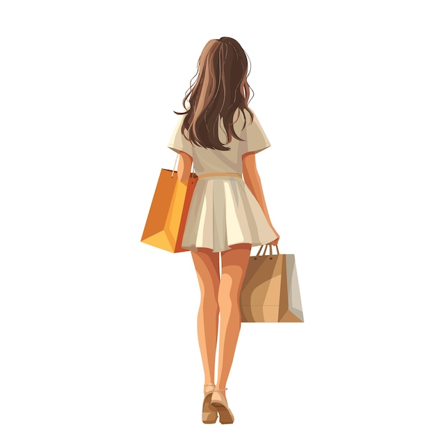 Girl with bags shopping flat illustration isolated on a white background concept