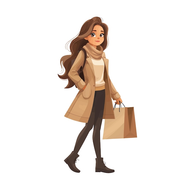 Girl with bags shopping flat illustration isolated on a white background concept