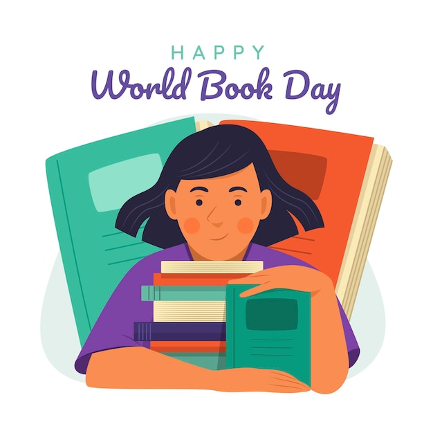 Girl with the Books for World Book Day Illustration