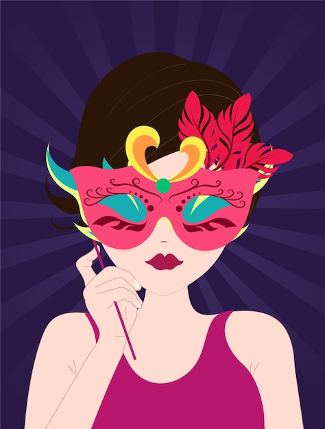 girl with carnival mask, girl with Mardi Gras mask. banner poster template. carnival theme.