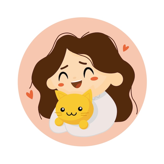 Girl with cat for avatar with brown hair Vector