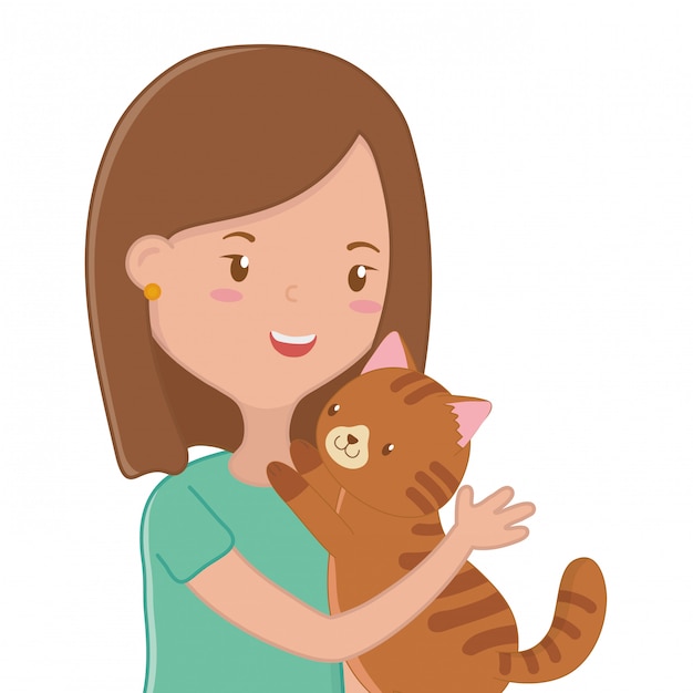 Girl with cat cartoon design