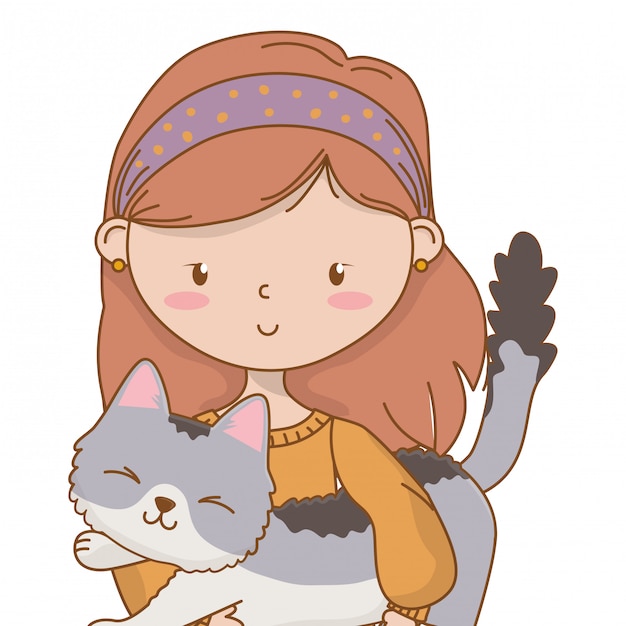 Girl with cat cartoon design