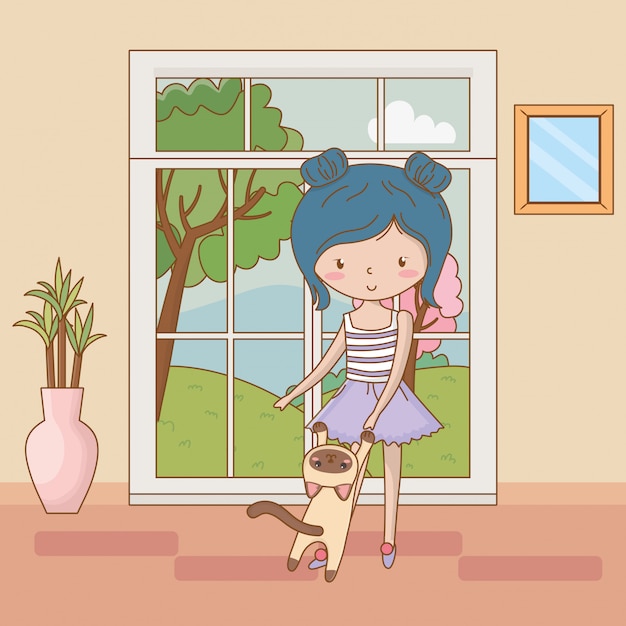 Girl with cat cartoon design