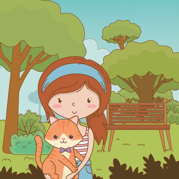 Girl with cat cartoon 