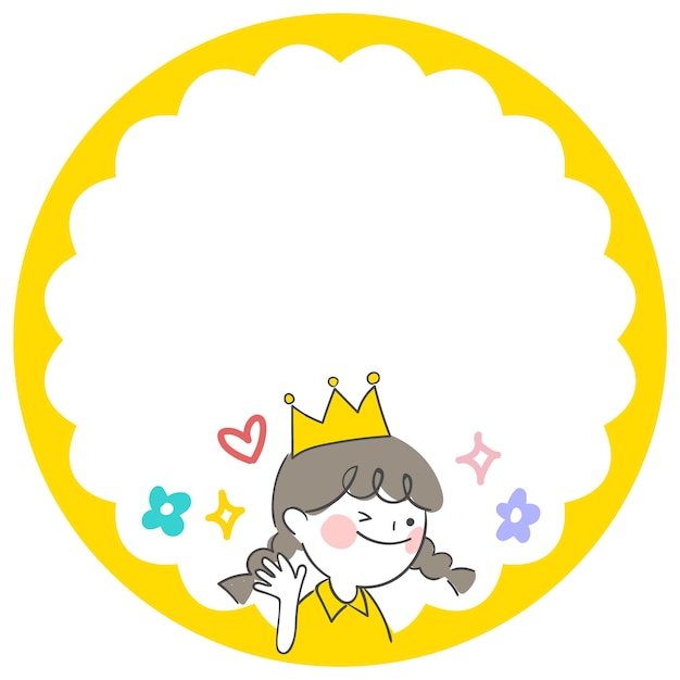 A girl with a crown and a label frame design