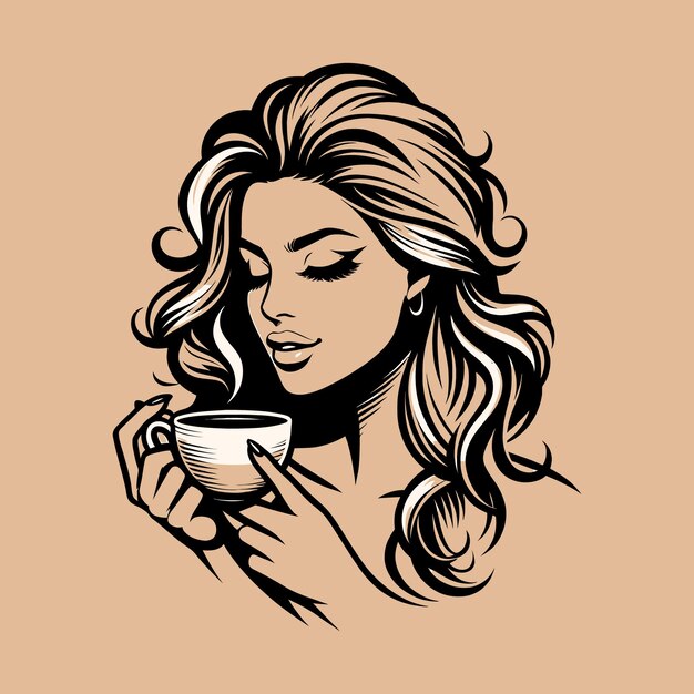 Vector girl with a cup of coffee