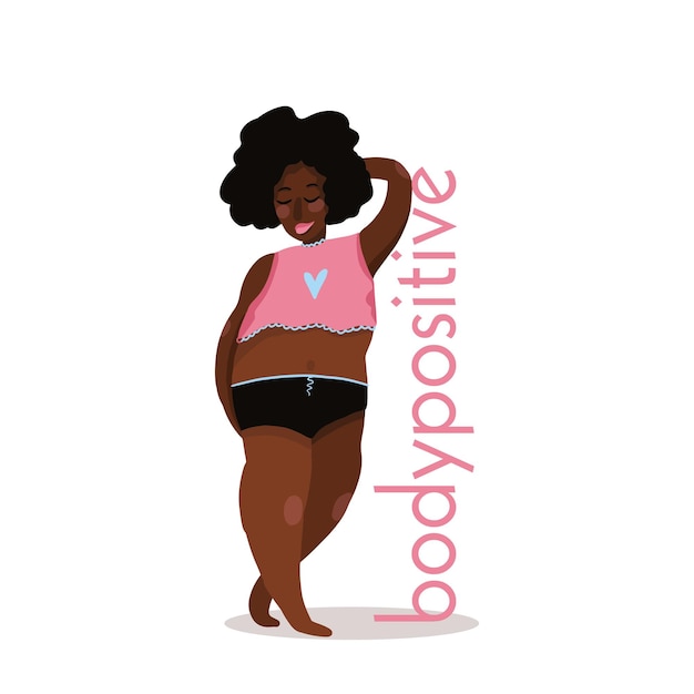 Girl with dark skin and afro hairstyle bodypositive