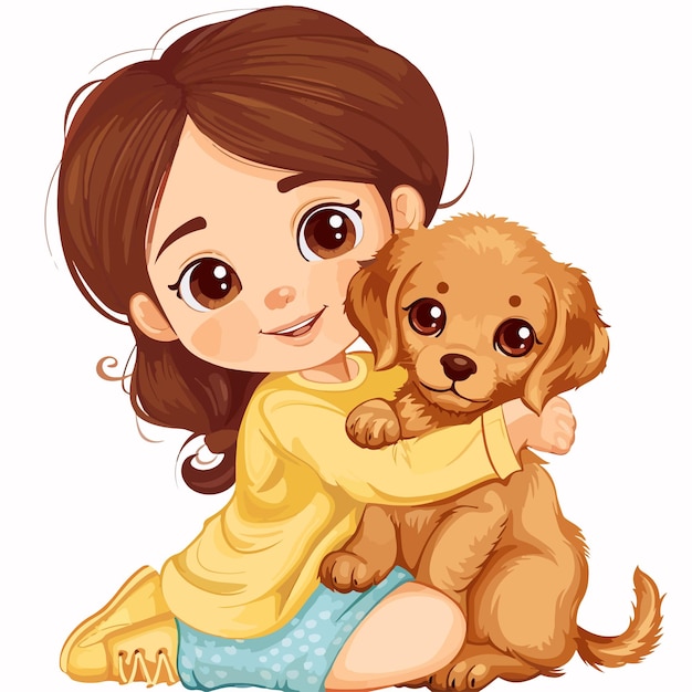 Vector a girl with a dog and a picture of a girl hugging her