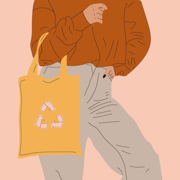 Girl with eco shopper.Vector in cartoon style. Pastel colors