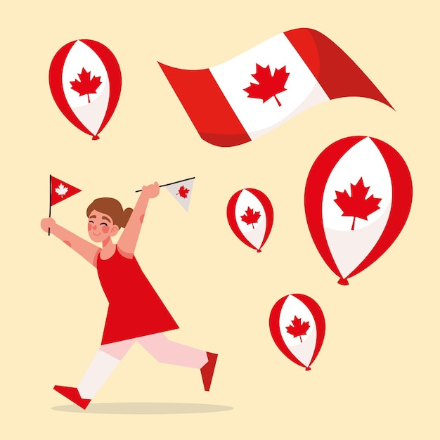 Girl with flag and balloons canada