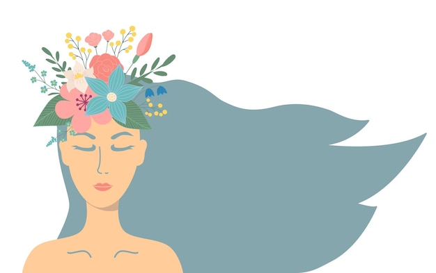 Girl with flowers on her head vector illustration