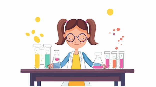 Vector a girl with glasses is working in a laboratory