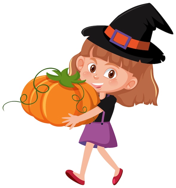 A girl with halloween jack o lantern