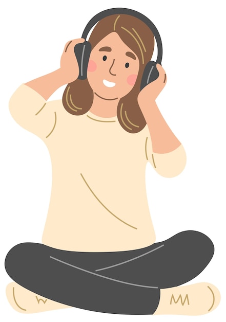 Vector a girl with headphones in the lotus position