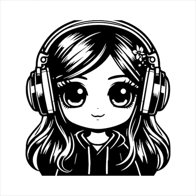 Vector a girl with headphones that says anime on it