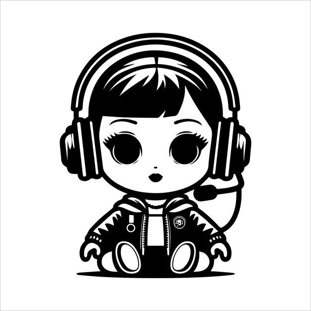 Vector a girl with headphones that says anime on it