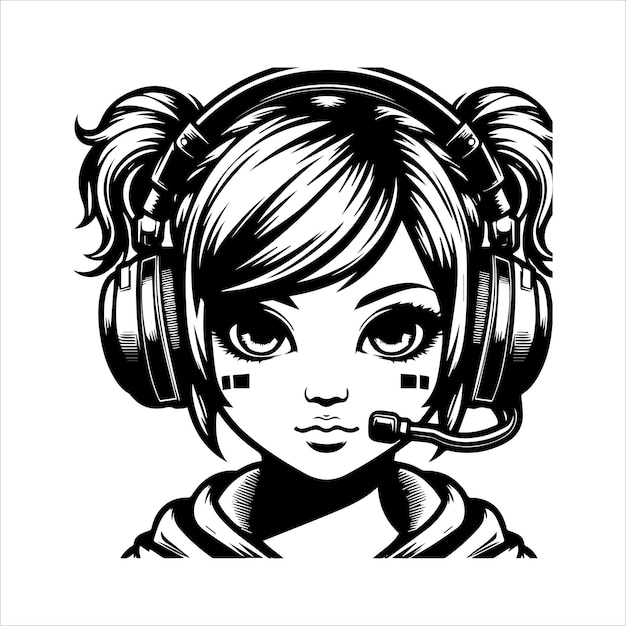 Vector a girl with headphones that says anime on it