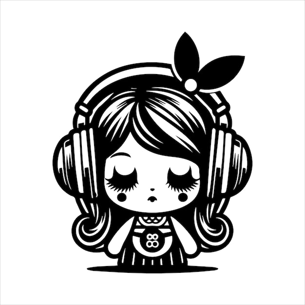 Vector a girl with headphones that says anime on it