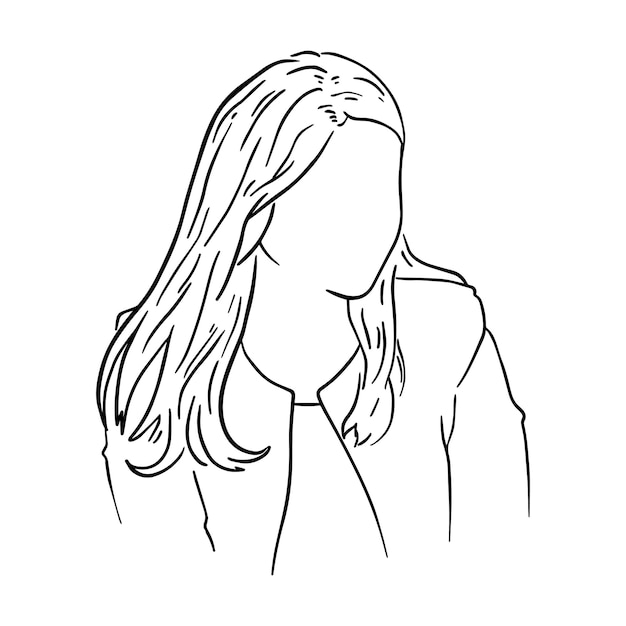 Girl with long hair in a jacket lady doodle linear cartoon coloring