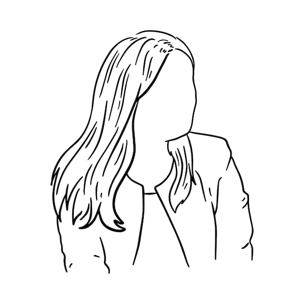 Girl with long hair in a jacket lady doodle linear cartoon coloring