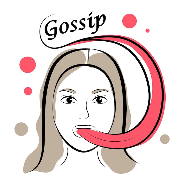 Girl with a long tongue on a white background Vector illustration in doodle style