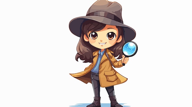 Vector a girl with a magnifying glass is looking through a magnifying glass