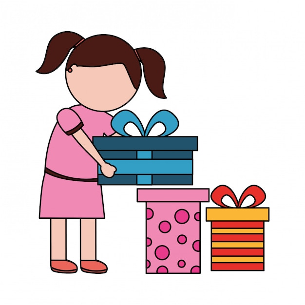 Girl with many birthday gift boxes