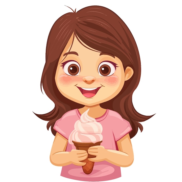 Vector a girl with a pink shirt that says she is holding an ice cream cone