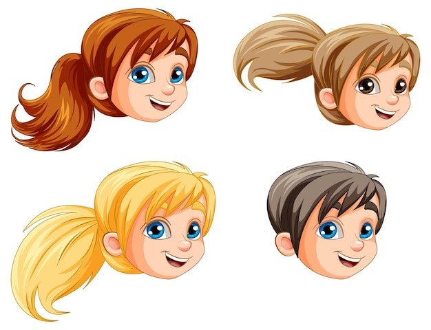 Vector girl with ponytail hair head