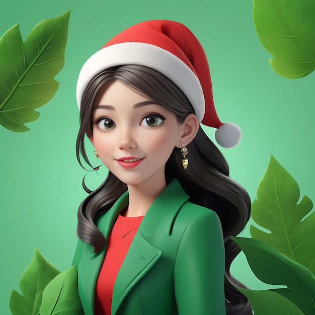 Vector girl with a santa hat and a green jacket