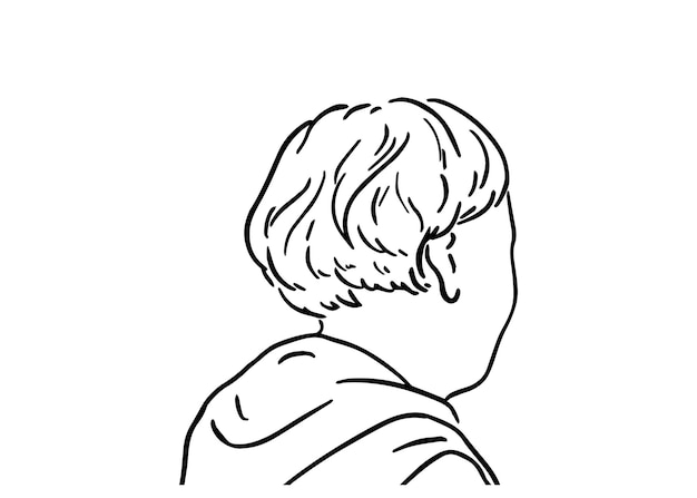 Girl with short hair doodle linear cartoon coloring book