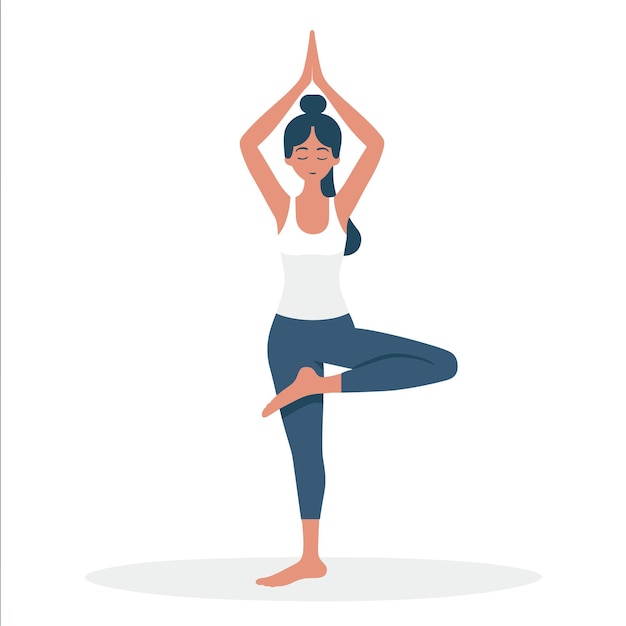 Vector girl with sitting in yoga pose meditating and yoga international yoga day girl doing yoga vector