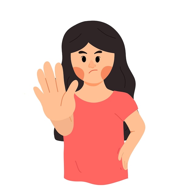 Girl with stop hand gestures sign illustration