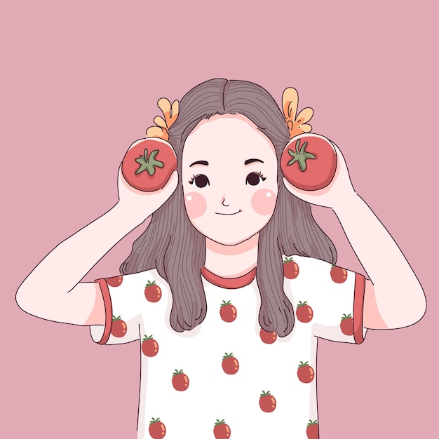 Girl with tomato illustration