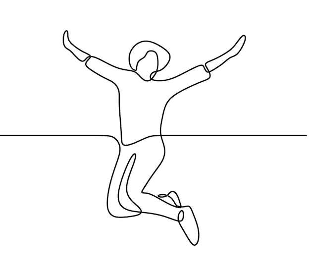 Girl woman jump oneline continuous single line art