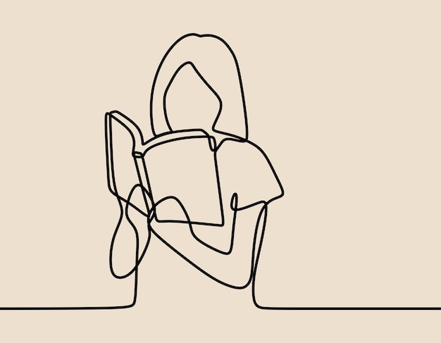 Vector girl woman reading a book oneline continuous single line art