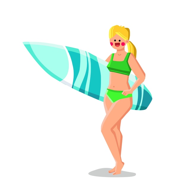 Girl woman surfing beach vector