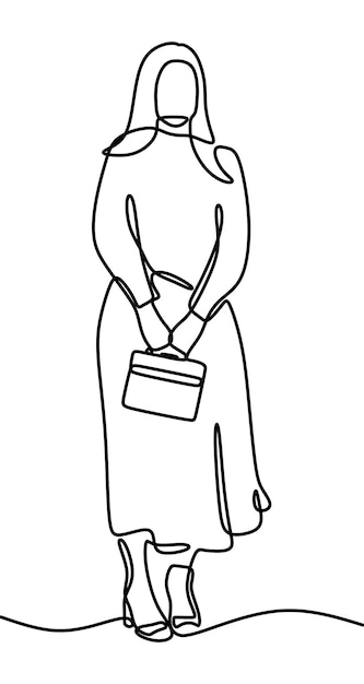 Girl woman use bag oneline continuous single line art