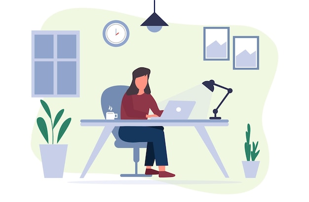 Girl work from home vector illustration