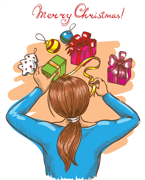 Girl wrapping presents