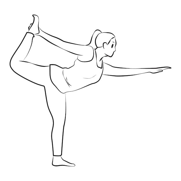 Girl yoga pose line vector illustration