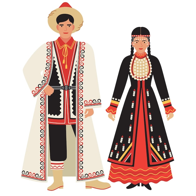 Girl and young man in a Bashkir folk costume