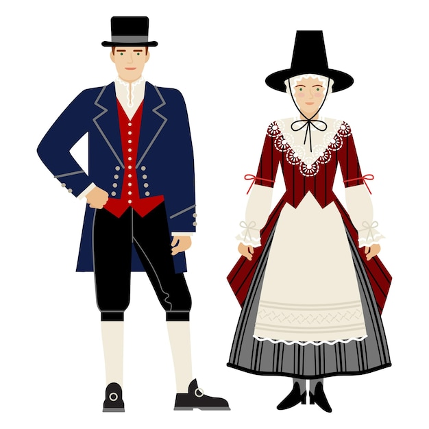 Girl and young man in folk English costume