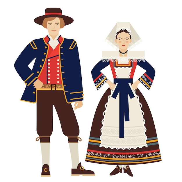 Girl and young man in French folk costume