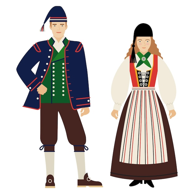 Vector girl and young man in icelandic folk costume