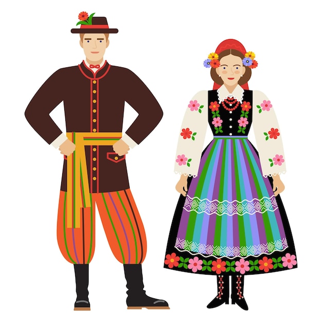 Girl and young man in Polish folk costume