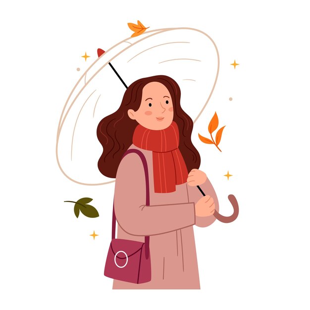 Girls in autumn clothes stroll with a transparent umbrella Autumn mood Rainy weather