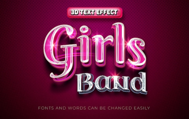 Girls band 3d editable shining text effect style